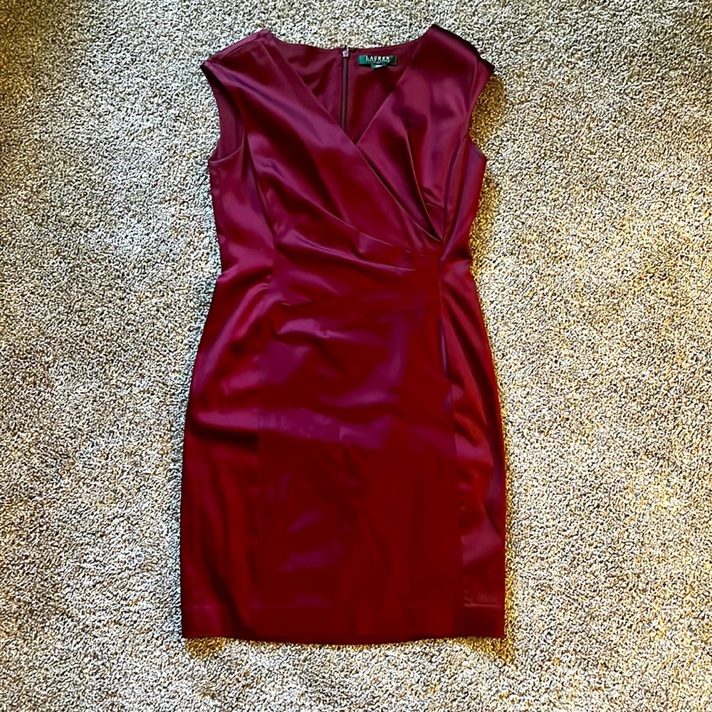 Ralph Lauren Size 8P Satin Burgundy Dress